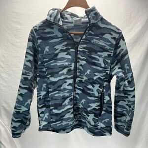 Columbia Fleece Jacket Camo Full Zip Pockets Warm Blue Kids Size 10/12‎